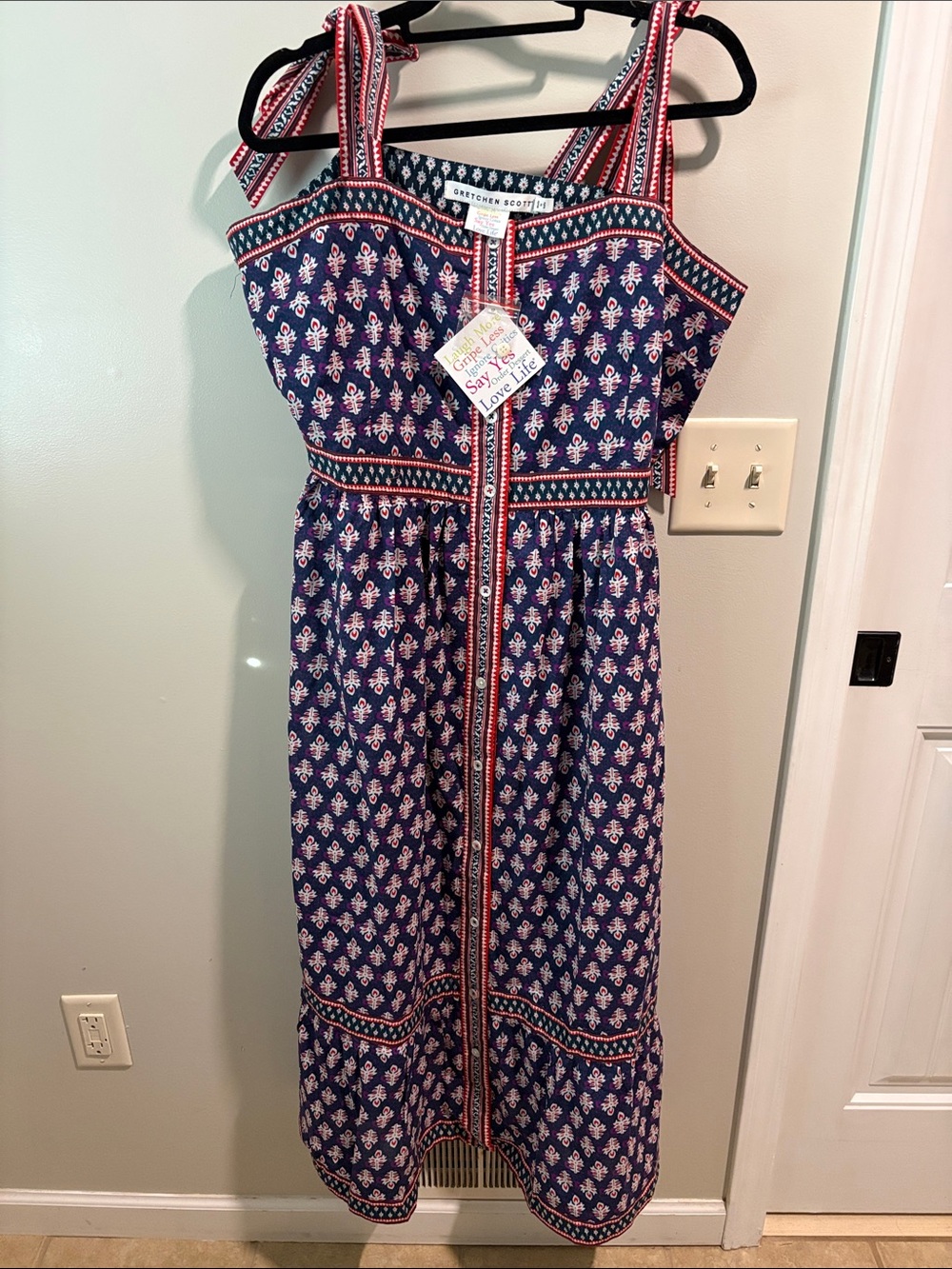 Gretchen Scott Designs Navy & Pink Patterned Midi Sundress